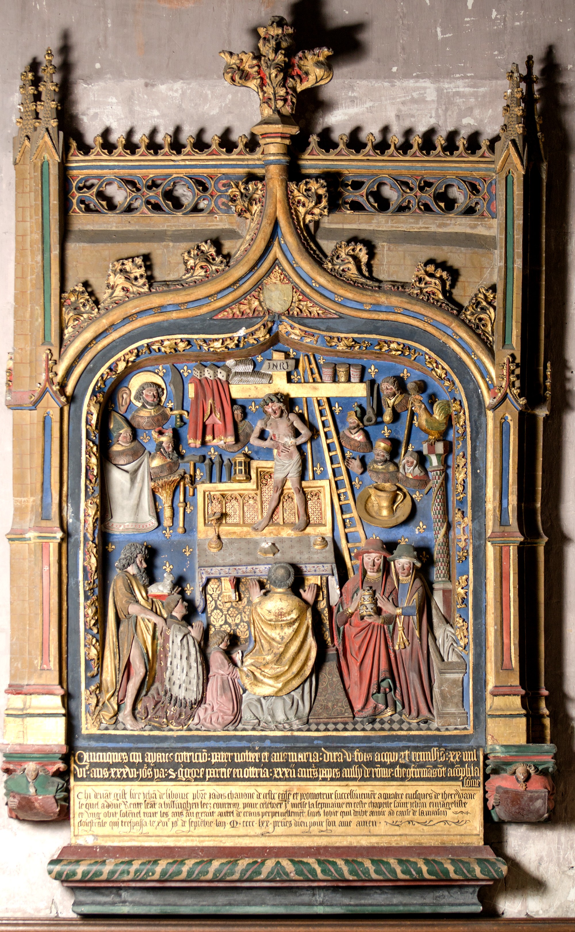 Déambulatoire travée 06 - monument funéraire de Jean de Libourc (bas-relief) 1470 | après restauration