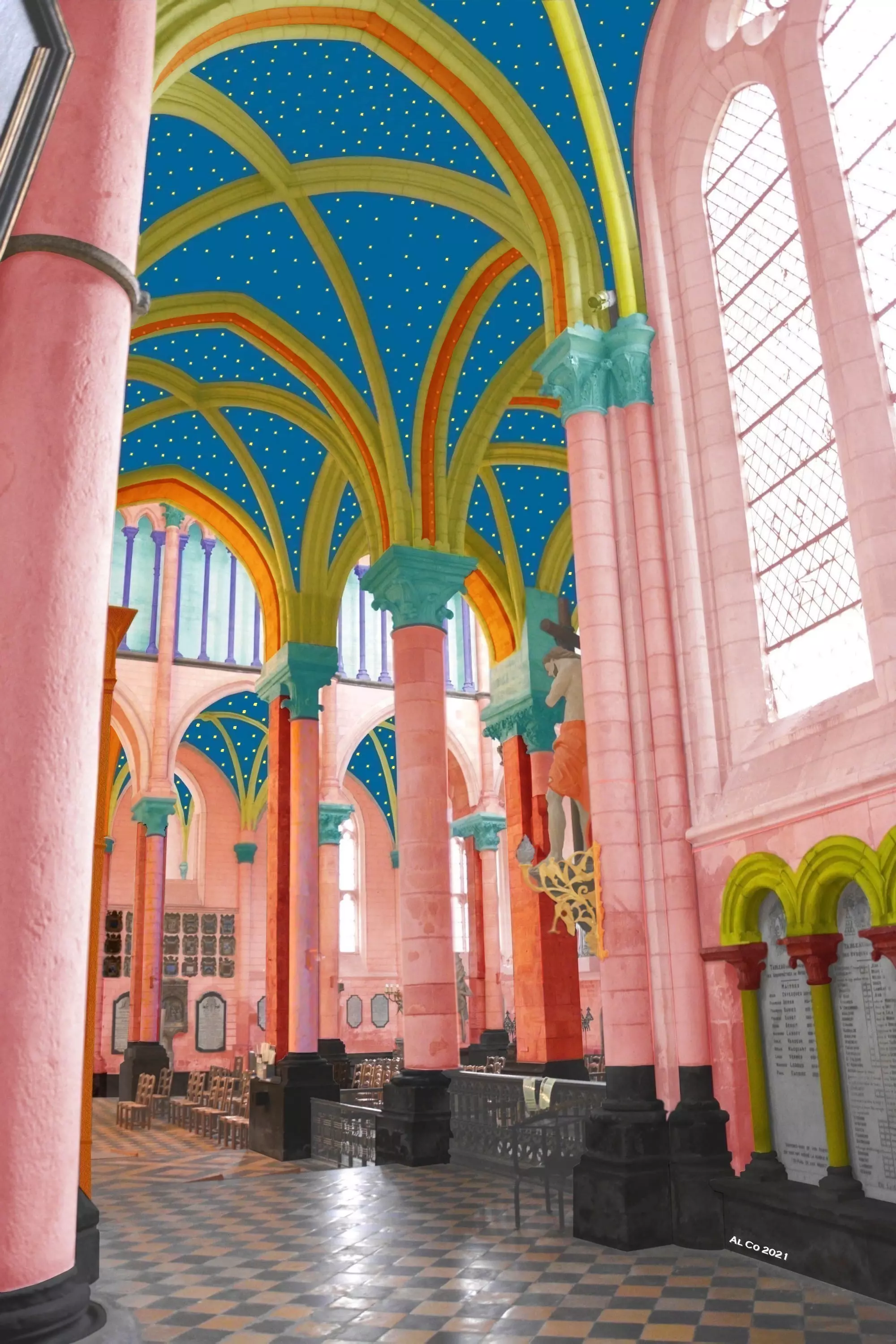 Les Cathédrales étaient intérieurement très décorées au moyen-âge, voici une reconstitition de la décoration intérieure de Notre-Dame au XVI ème siècle. Les Cathédrales étaient intérieurement très décorées au moyen-âge, voici une reconstitition de la décoration intérieure de Notre-Dame au XVI ème siècle.